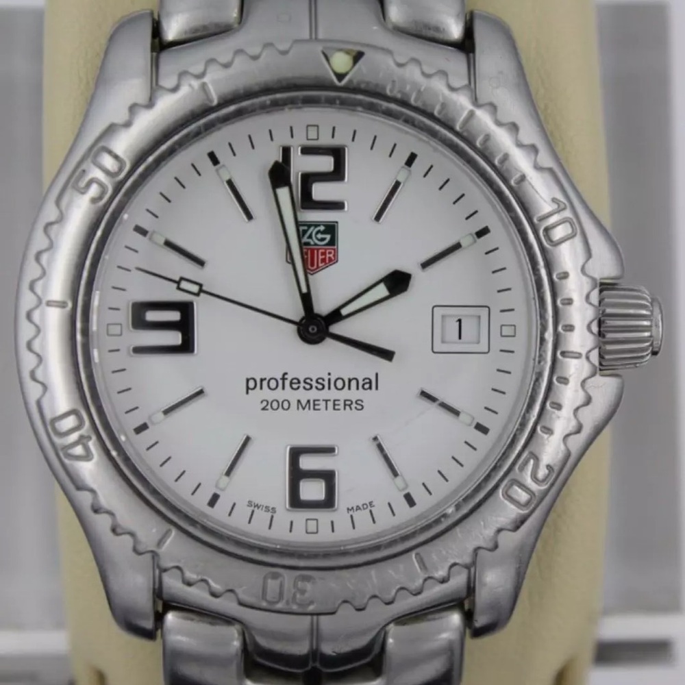 Tag Heuer Mens Watch White WT1114.BA0551 Link Silver Professional Sport Diver 8"